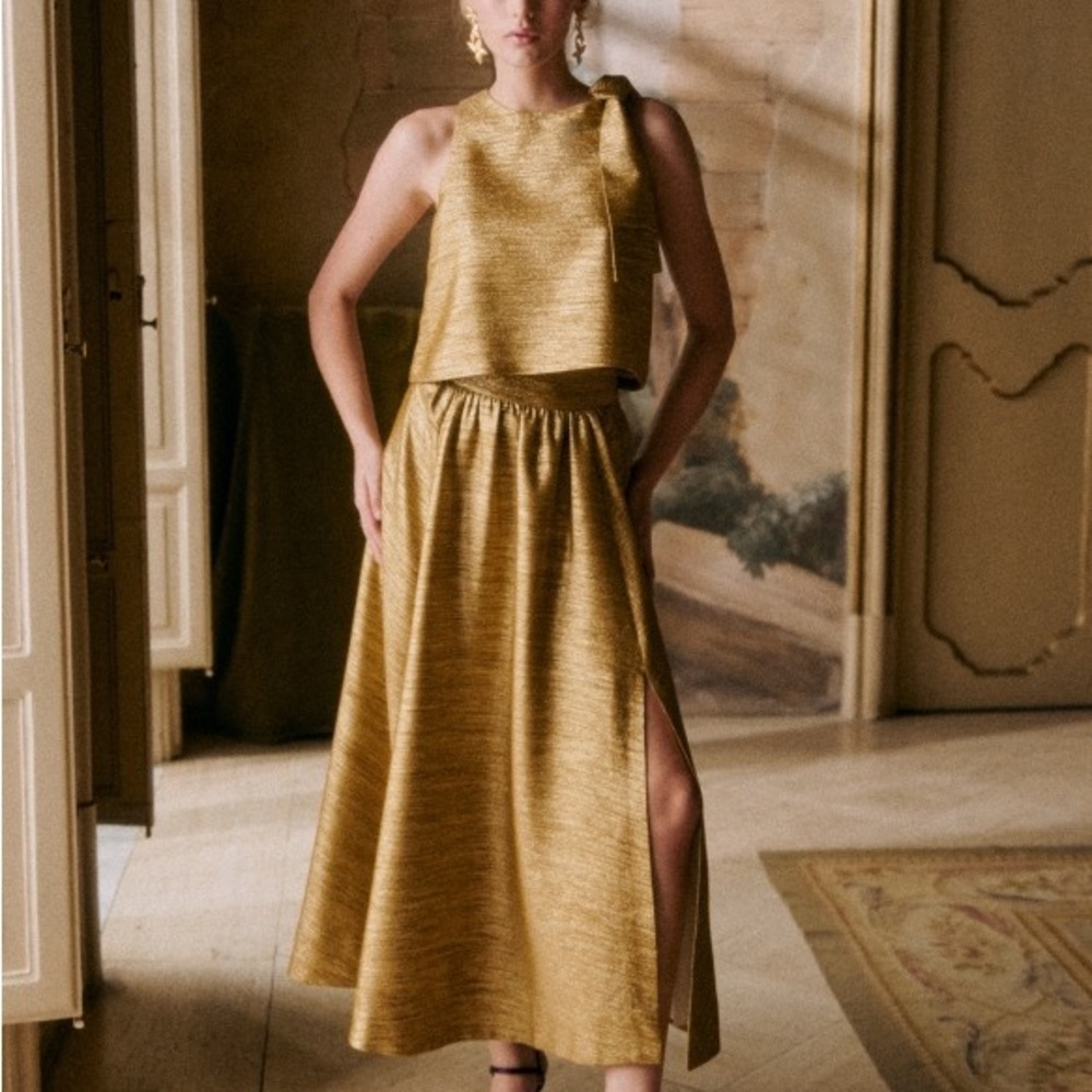 Sezane Top Lorenzo Gold Blouse Sz US 10 FR 42